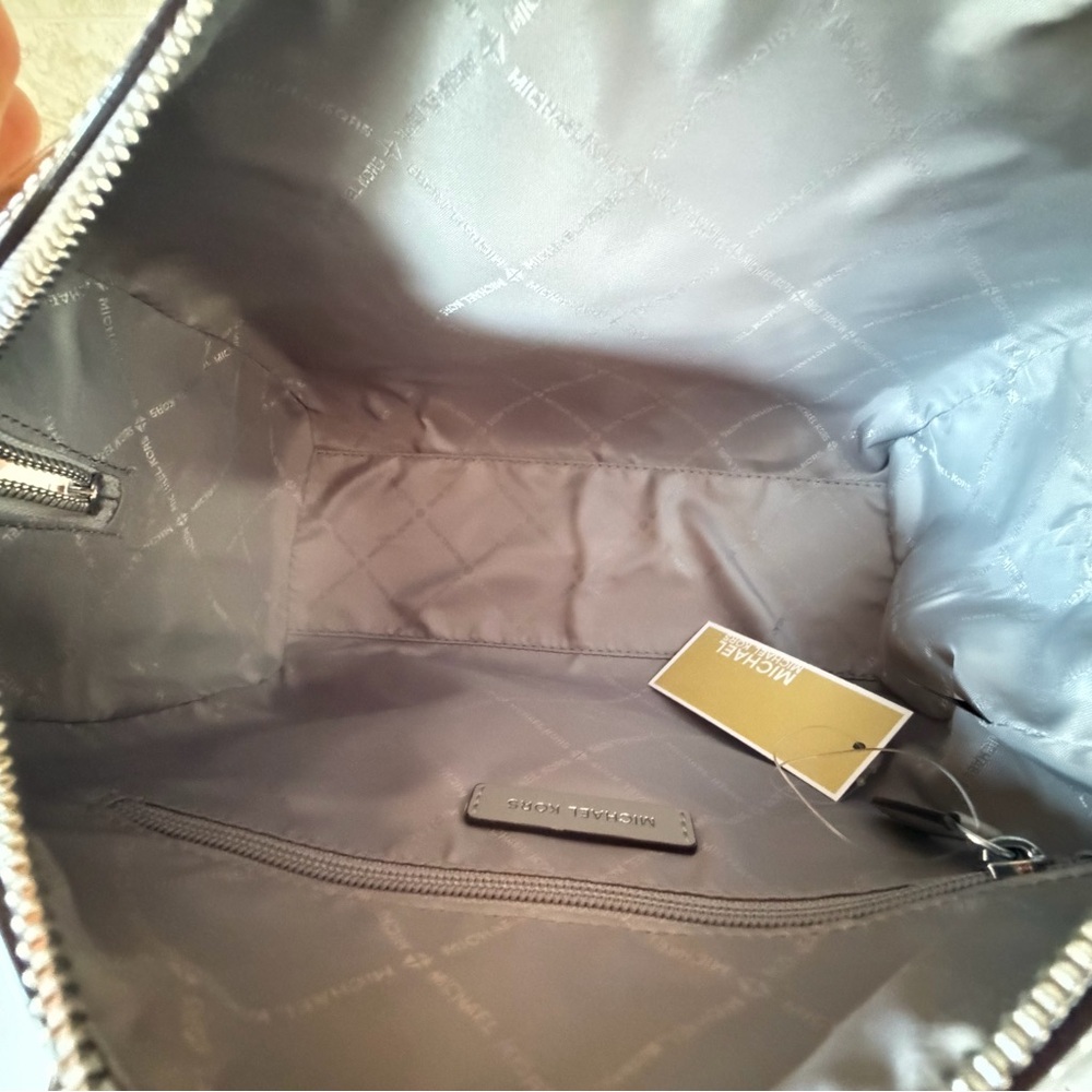 Michael Kors Travel MD Mirror Metallic Shoulder Duffle Bag MK Silver - Picture 12 of 13